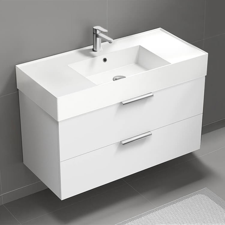 Bathroom Vanity Floating Bathroom Vanity, Modern, 40 Inch, Glossy White Nameeks DERIN226
